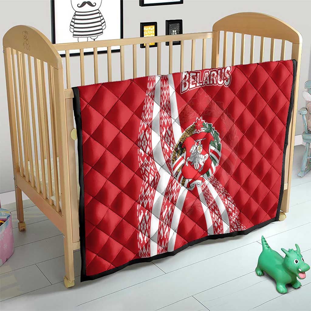Belarus Quilt with National Emblem and Traditional Pattern Red