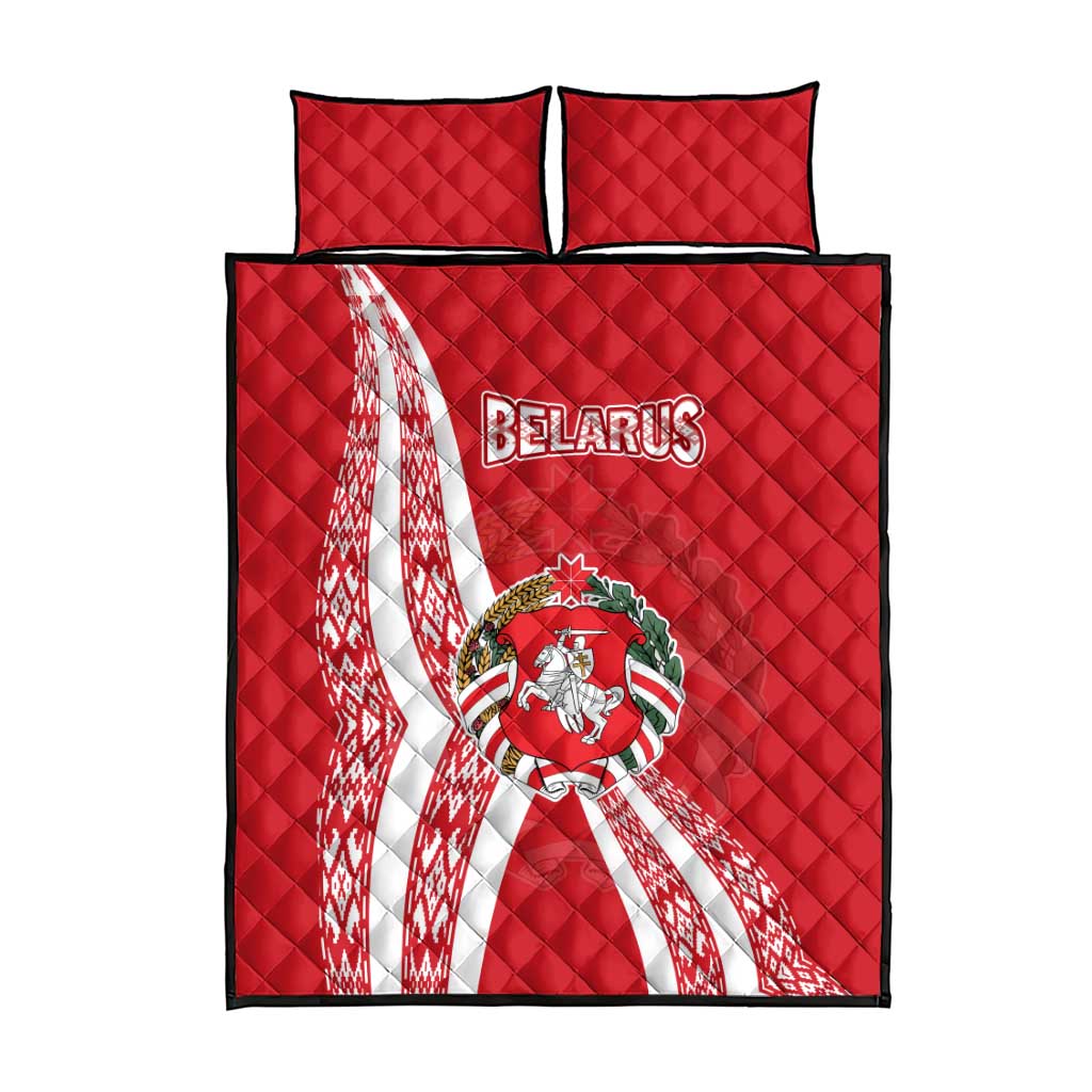 Belarus Quilt Bed Set with National Emblem and Traditional Pattern Red