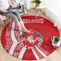 Belarus Round Carpet with National Emblem and Traditional Pattern Red