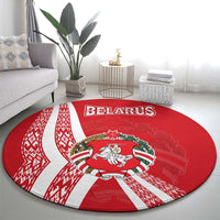 Belarus Round Carpet with National Emblem and Traditional Pattern Red