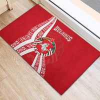 Belarus Rubber Doormat with National Emblem and Traditional Pattern Red