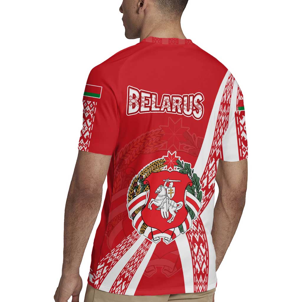 Belarus Rugby Jersey with National Emblem and Traditional Pattern Red