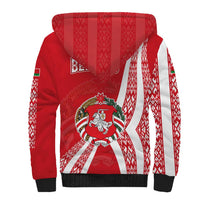 Belarus Sherpa Hoodie with National Emblem and Traditional Pattern Red
