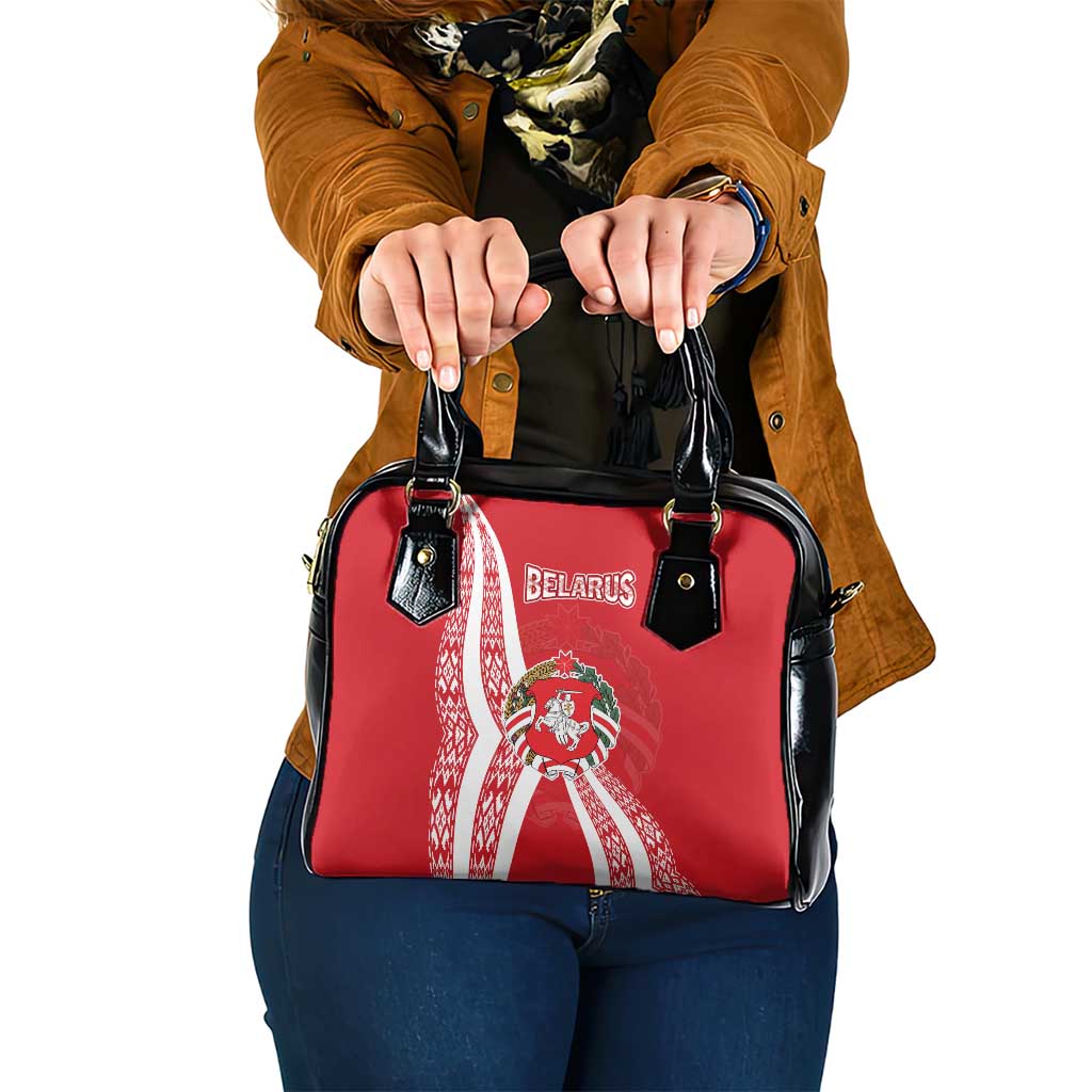 Belarus Shoulder Handbag with National Emblem and Traditional Pattern Red