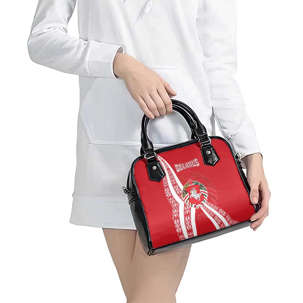Belarus Shoulder Handbag with National Emblem and Traditional Pattern Red