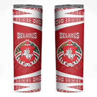 Belarus Skinny Tumbler with National Emblem and Traditional Pattern Red