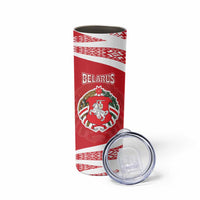 Belarus Skinny Tumbler with National Emblem and Traditional Pattern Red