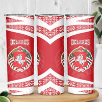Belarus Skinny Tumbler with National Emblem and Traditional Pattern Red