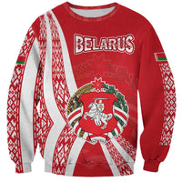 Belarus Sweatshirt with National Emblem and Traditional Pattern Red