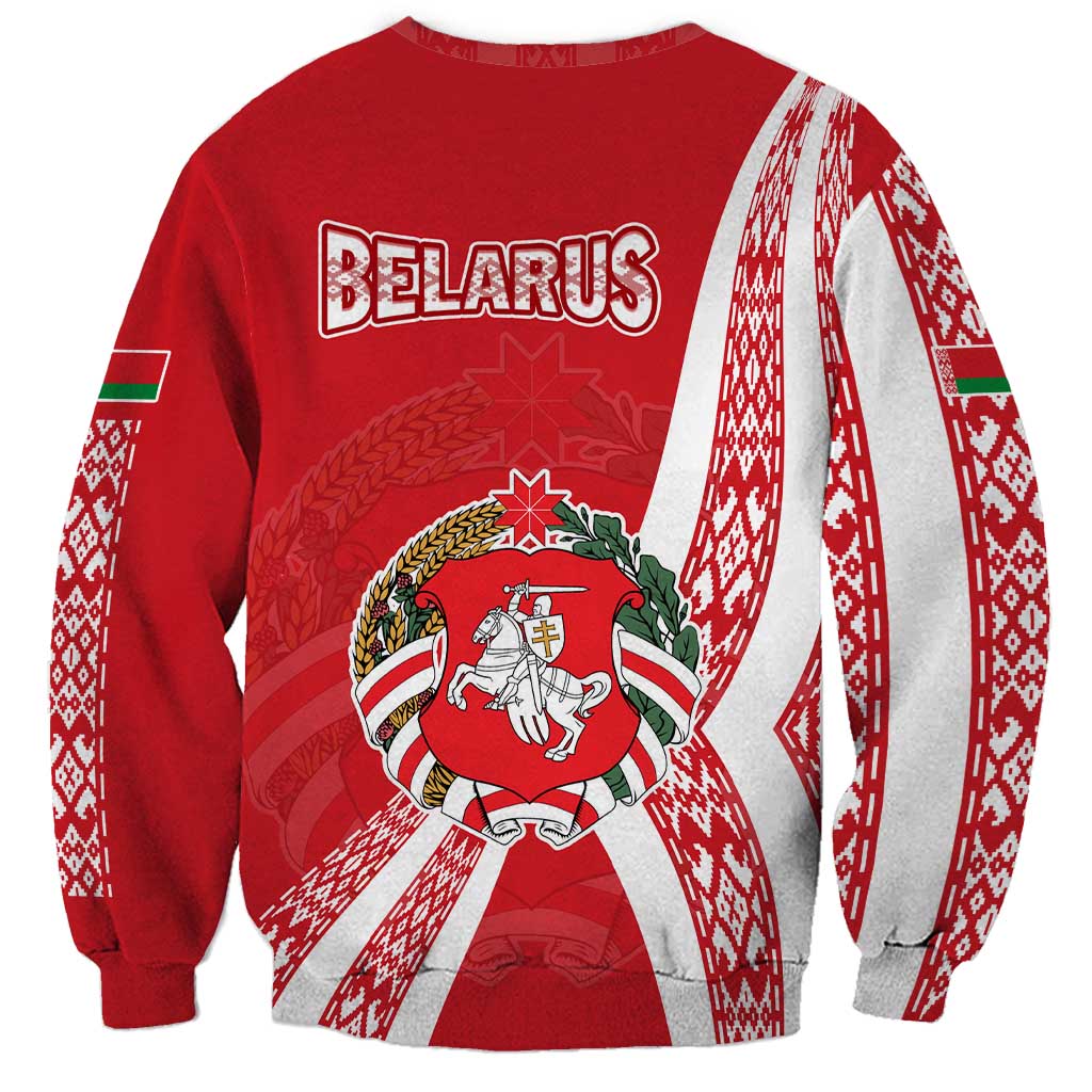 Belarus Sweatshirt with National Emblem and Traditional Pattern Red