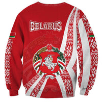 Belarus Sweatshirt with National Emblem and Traditional Pattern Red