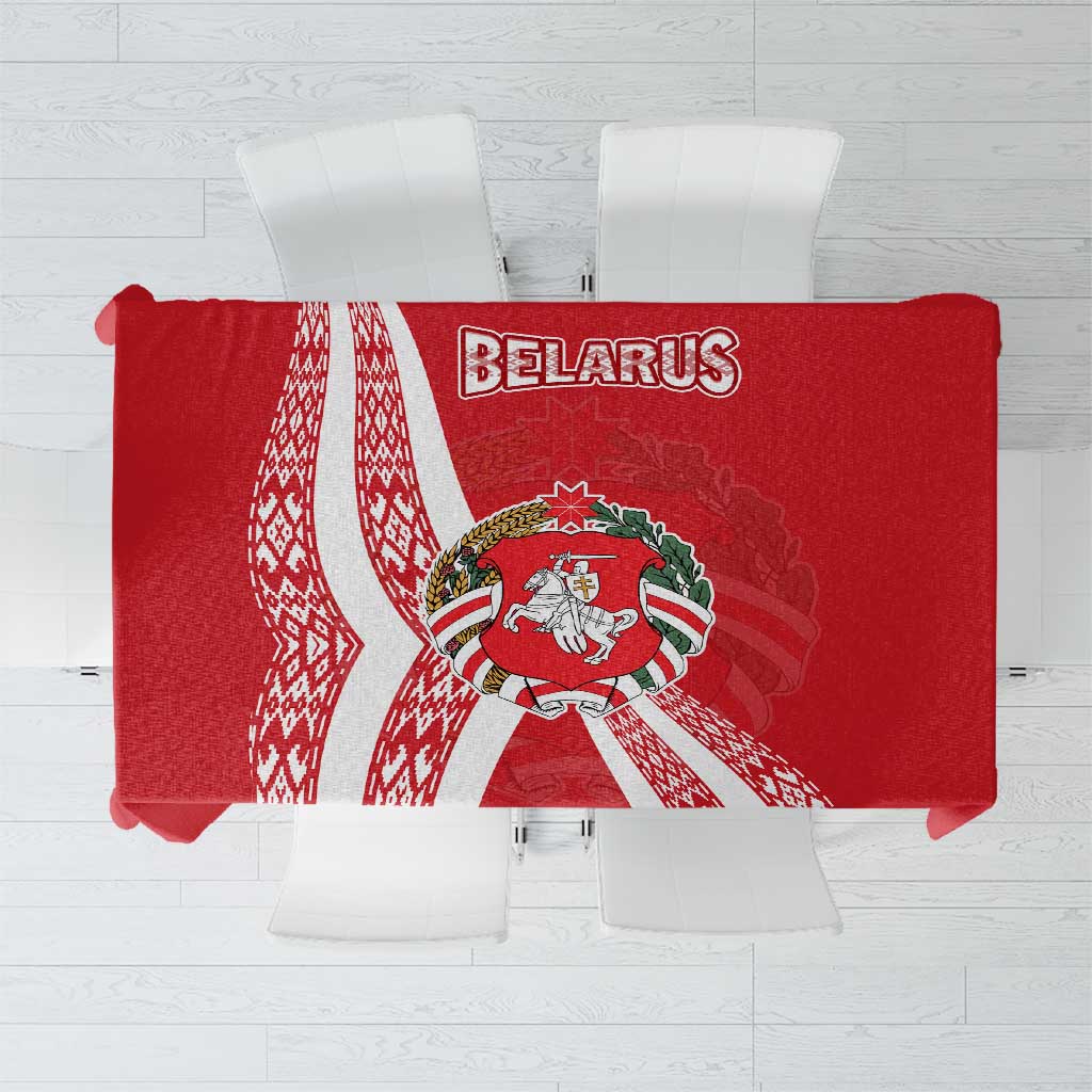 Belarus Tablecloth with National Emblem and Traditional Pattern Red