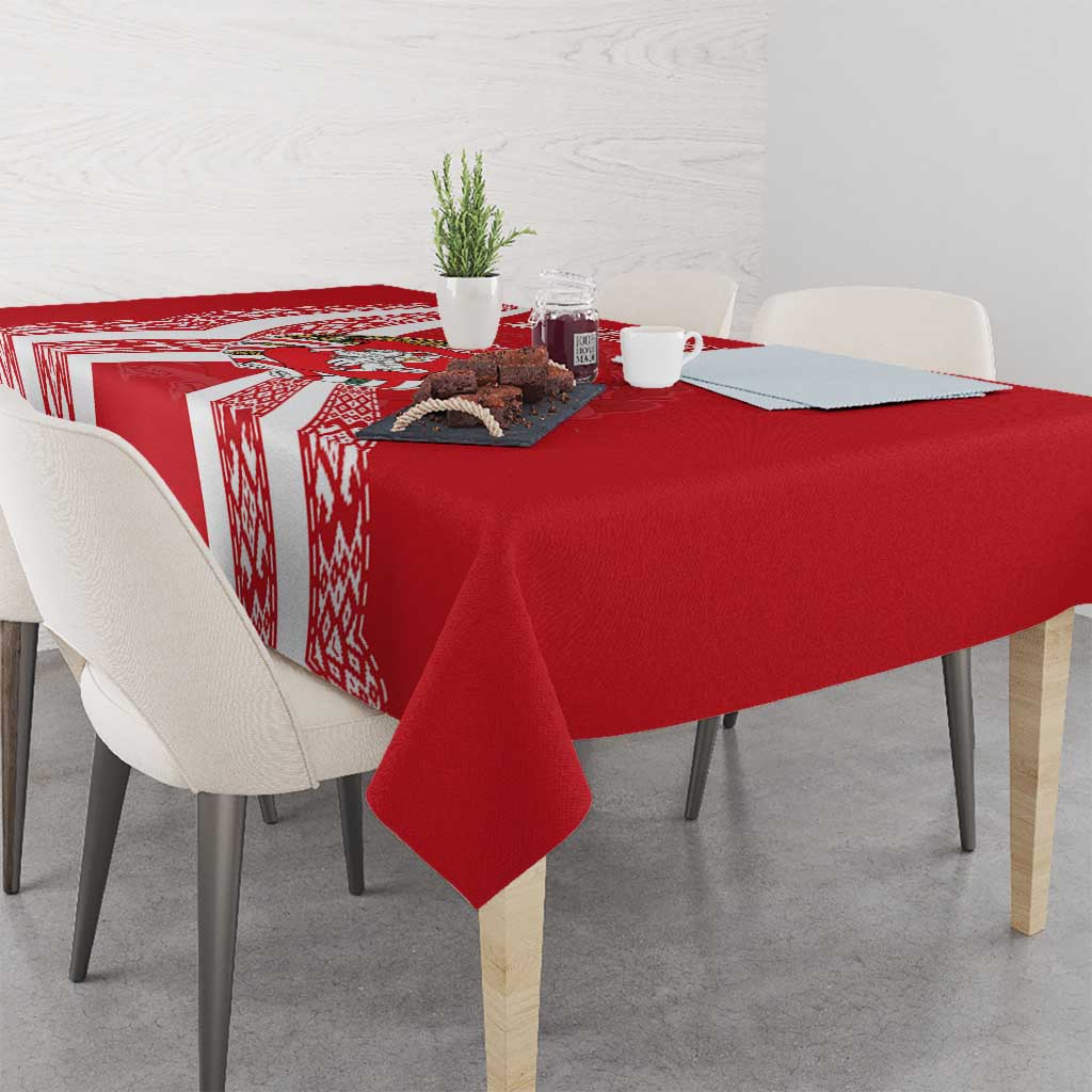 Belarus Tablecloth with National Emblem and Traditional Pattern Red