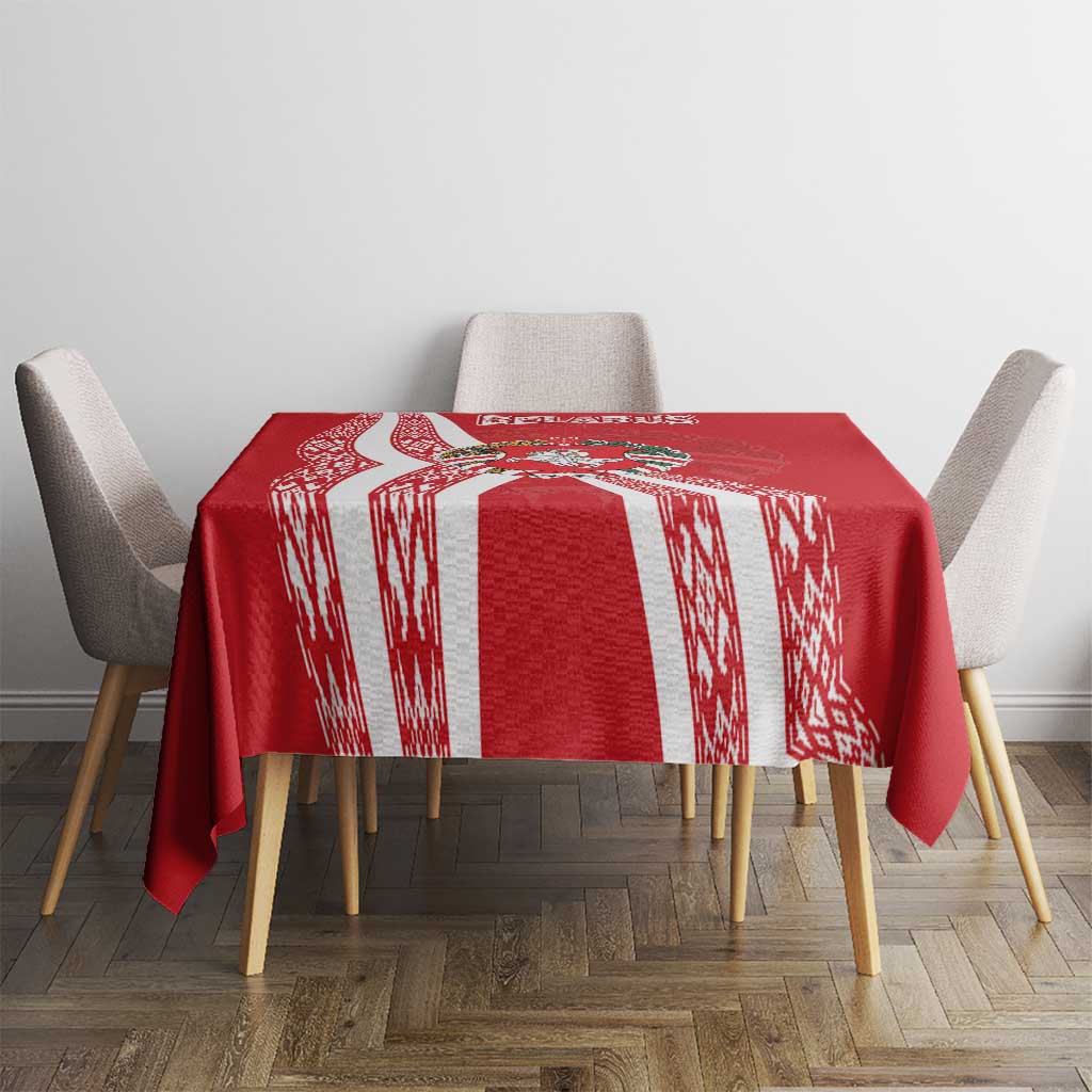 Belarus Tablecloth with National Emblem and Traditional Pattern Red