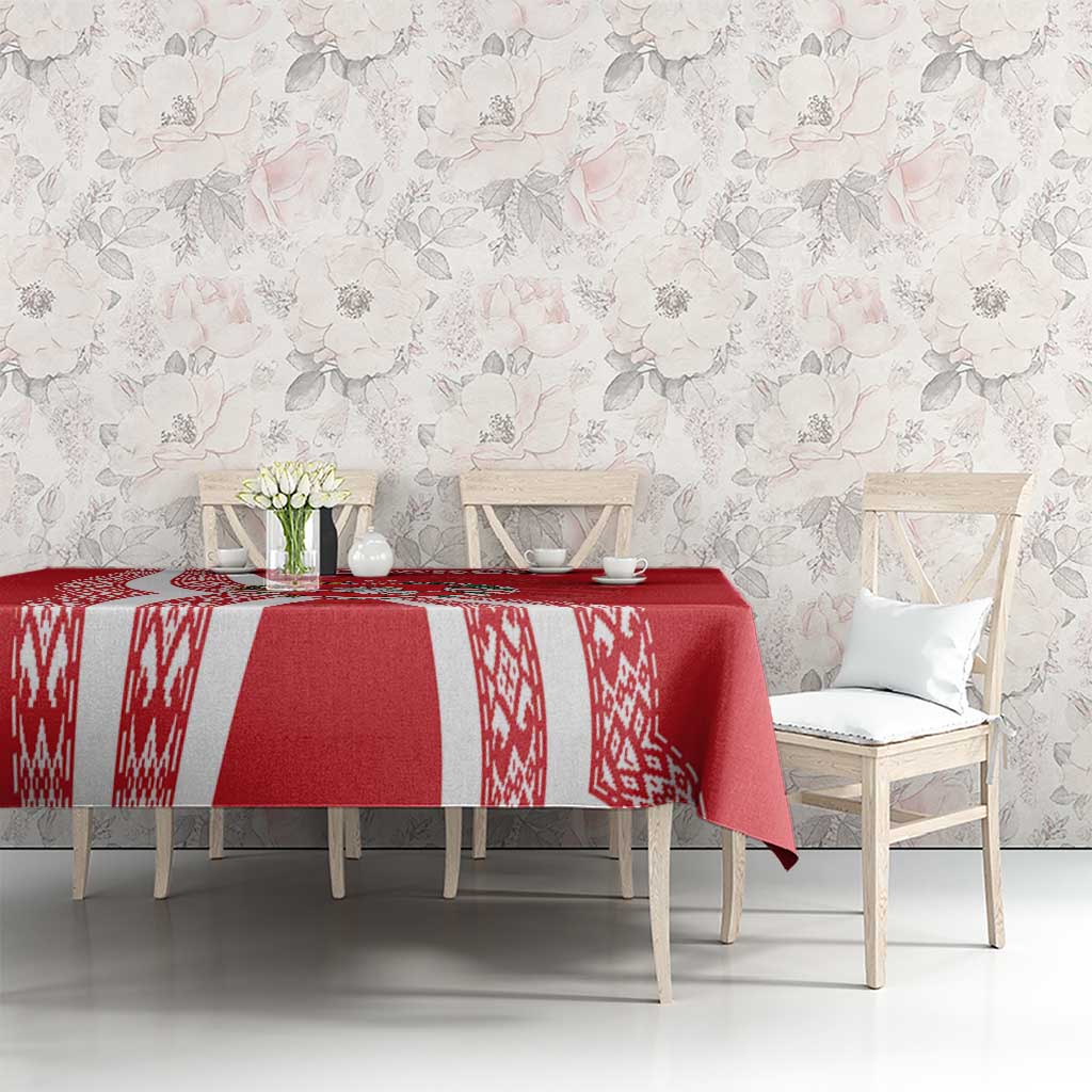 Belarus Tablecloth with National Emblem and Traditional Pattern Red