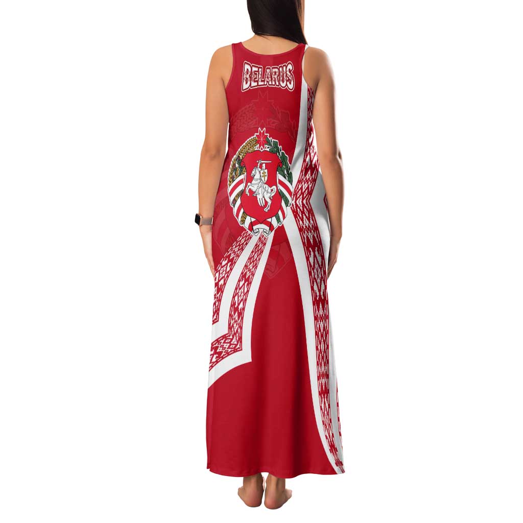 Belarus Tank Maxi Dress with National Emblem and Traditional Pattern Red