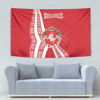 Belarus Tapestry with National Emblem and Traditional Pattern Red