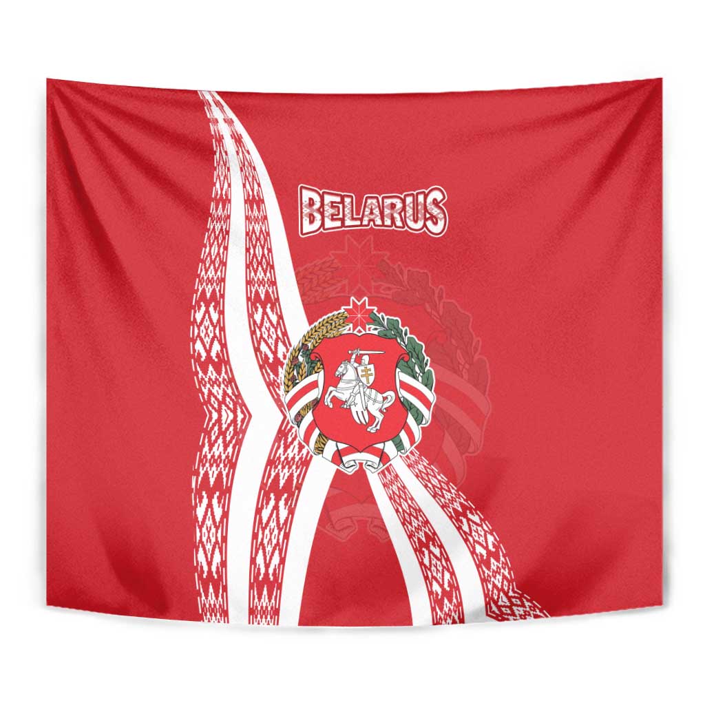 Belarus Tapestry with National Emblem and Traditional Pattern Red