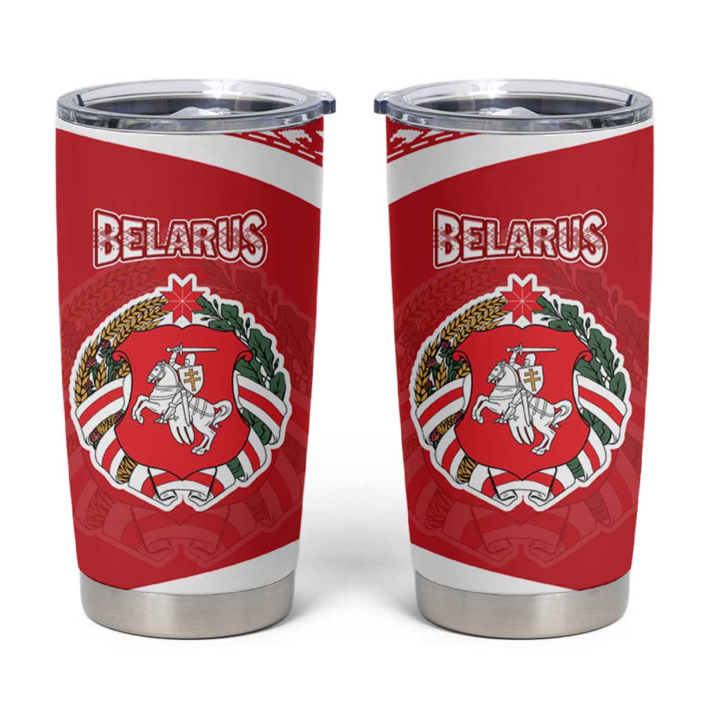 Belarus Tumbler Cup with National Emblem and Traditional Pattern Red