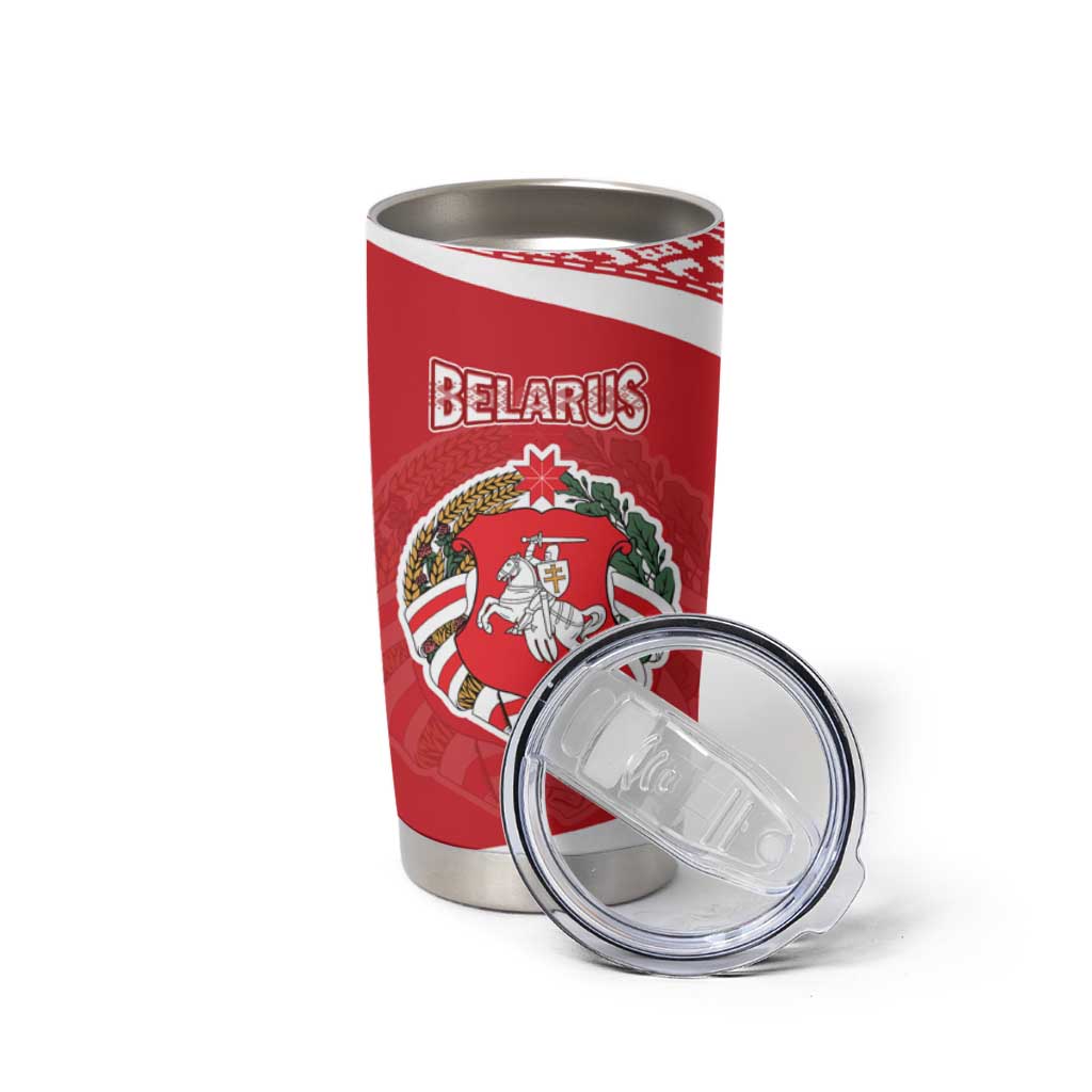 Belarus Tumbler Cup with National Emblem and Traditional Pattern Red