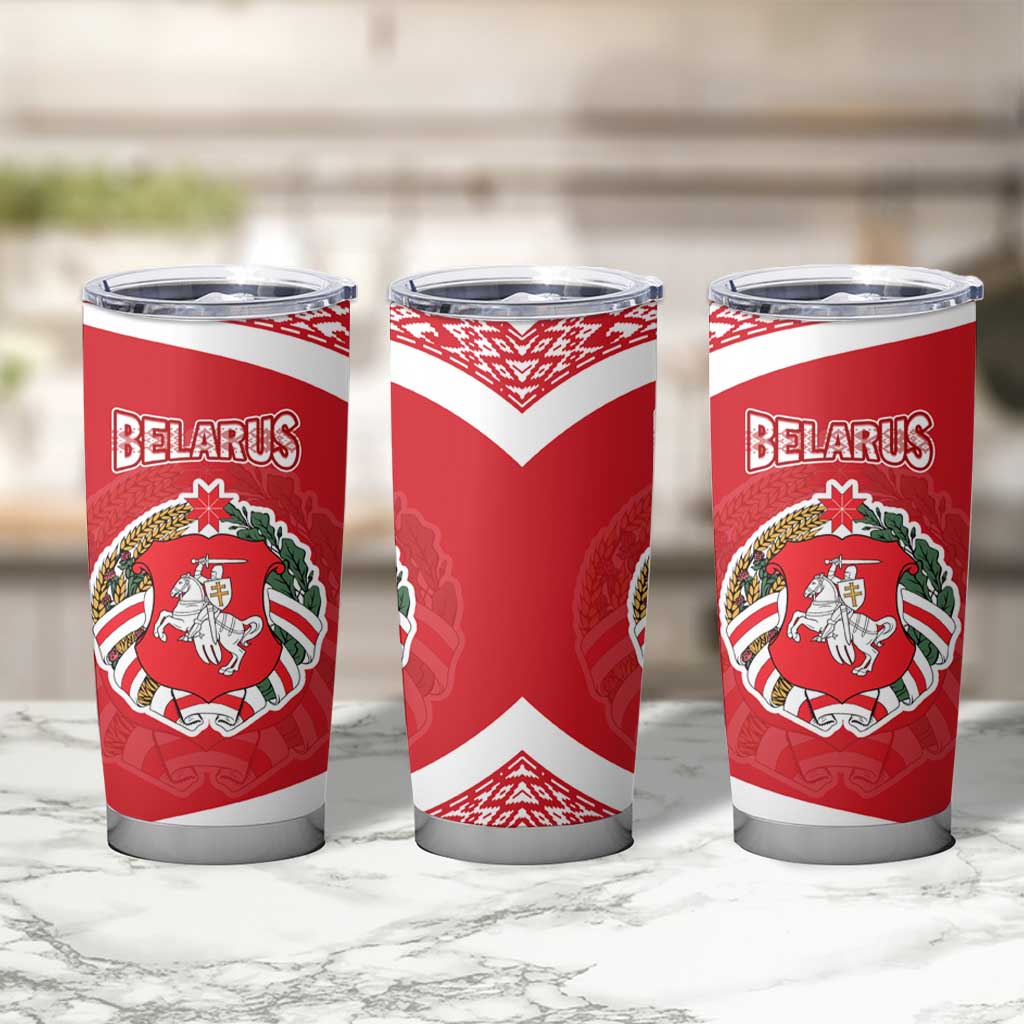 Belarus Tumbler Cup with National Emblem and Traditional Pattern Red