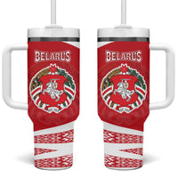 Belarus Tumbler With Handle with National Emblem and Traditional Pattern Red