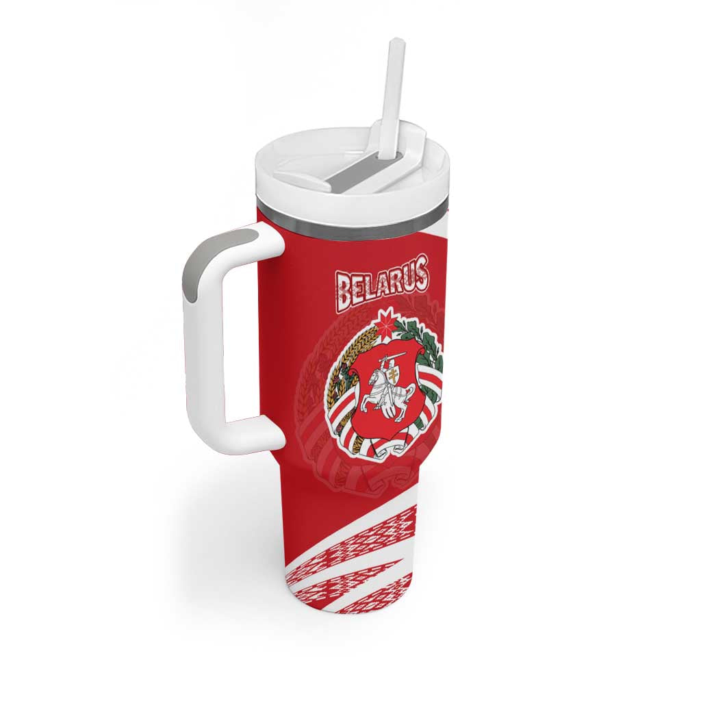 Belarus Tumbler With Handle with National Emblem and Traditional Pattern Red