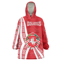 Belarus Wearable Blanket Hoodie with National Emblem and Traditional Pattern Red