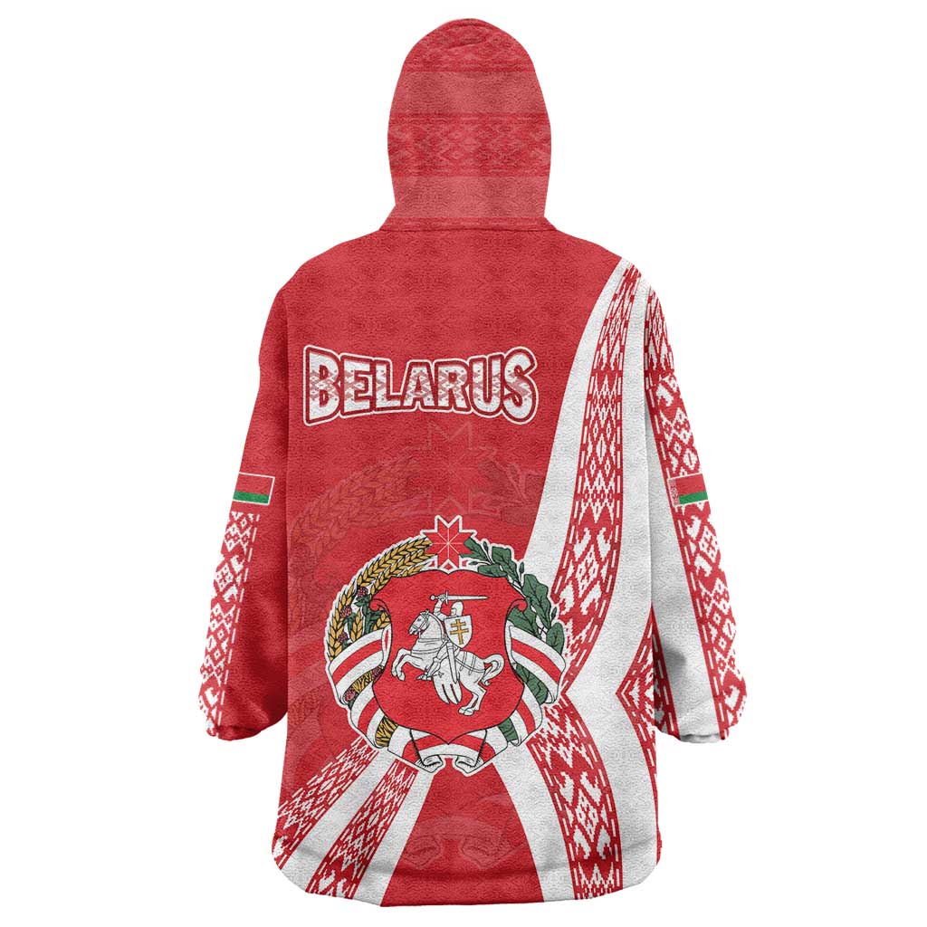 Belarus Wearable Blanket Hoodie with National Emblem and Traditional Pattern Red