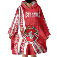 Belarus Wearable Blanket Hoodie with National Emblem and Traditional Pattern Red