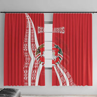 Belarus Window Curtain with National Emblem and Traditional Pattern Red