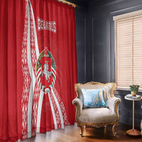 Belarus Window Curtain with National Emblem and Traditional Pattern Red