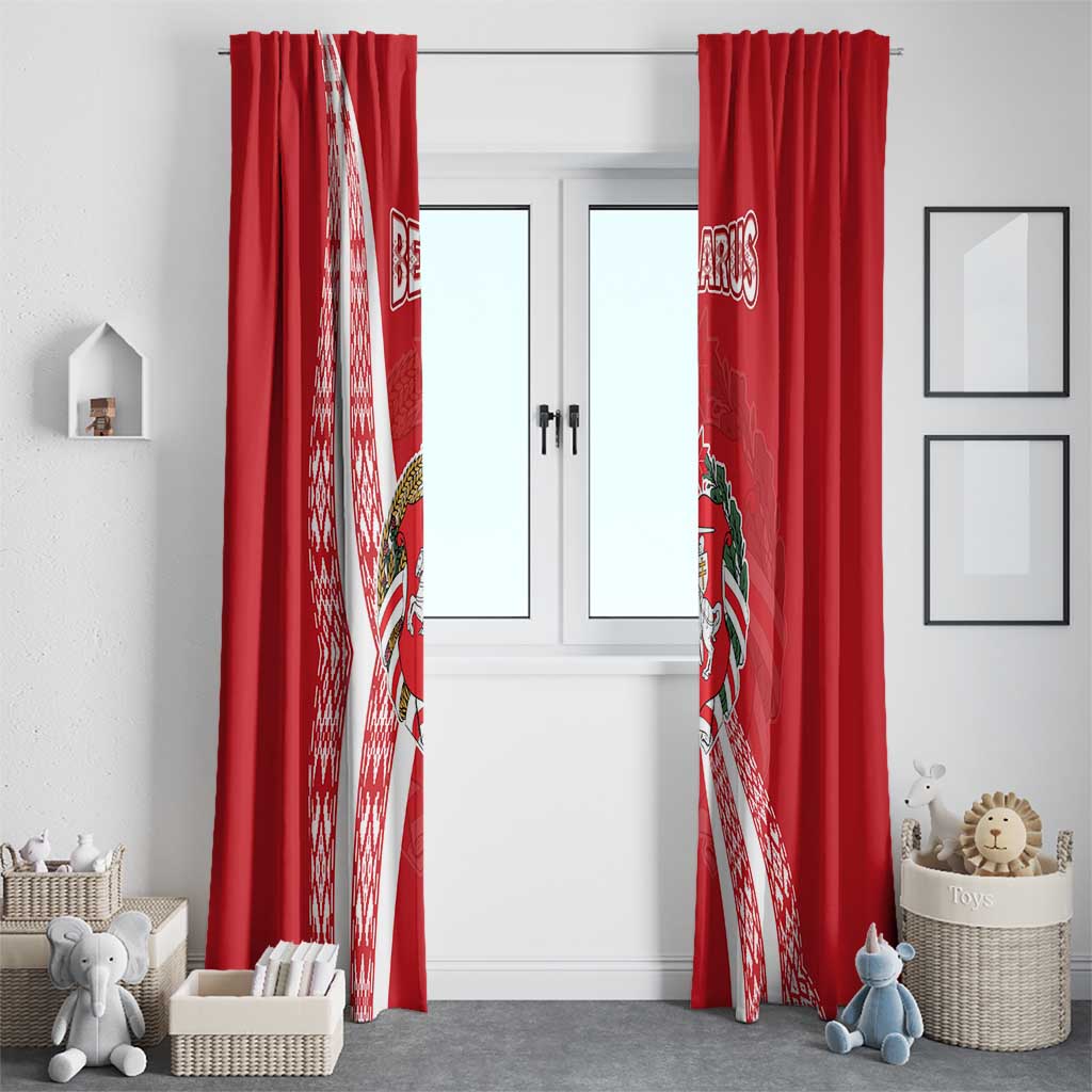 Belarus Window Curtain with National Emblem and Traditional Pattern Red