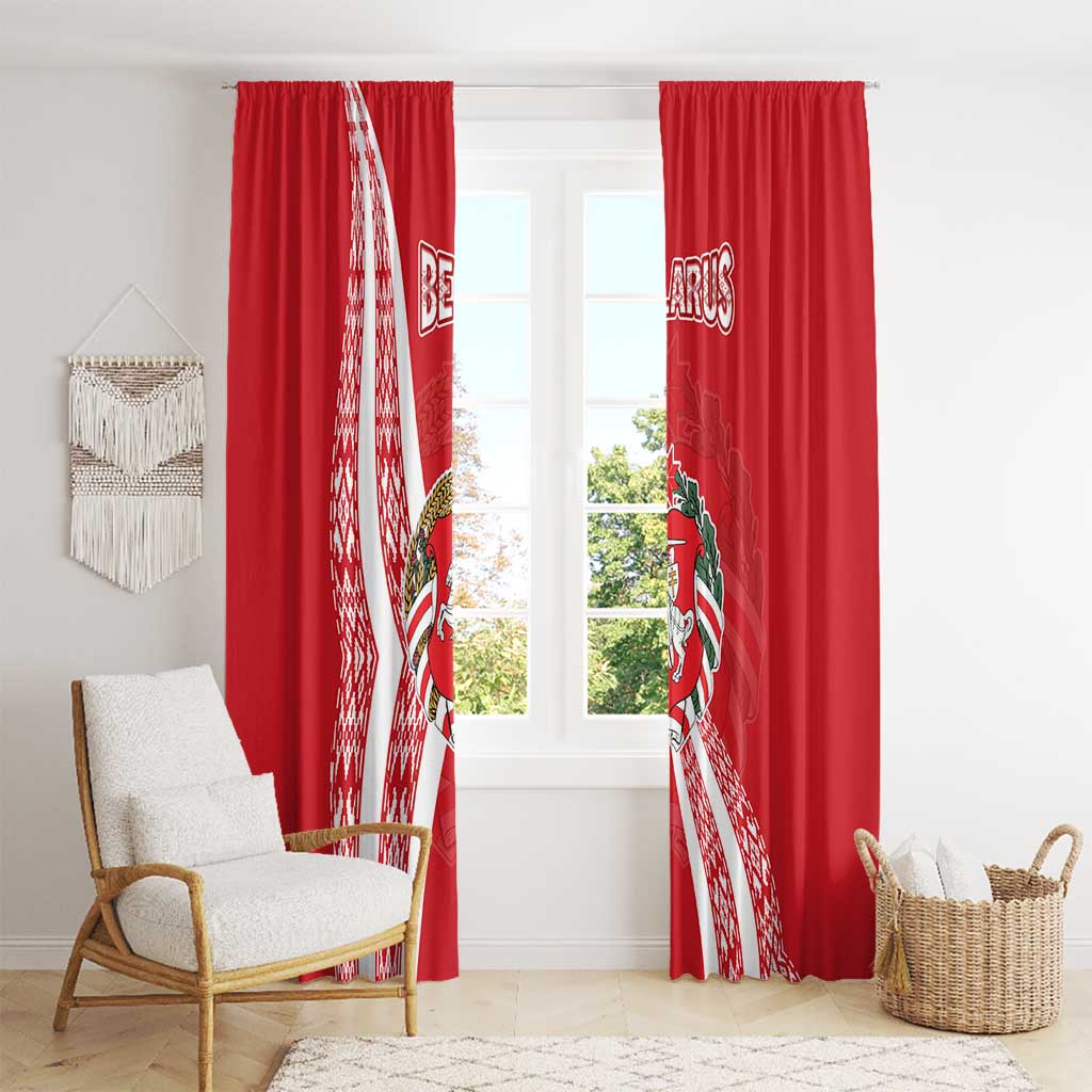 Belarus Window Curtain with National Emblem and Traditional Pattern Red