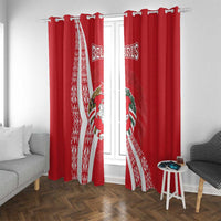 Belarus Window Curtain with National Emblem and Traditional Pattern Red