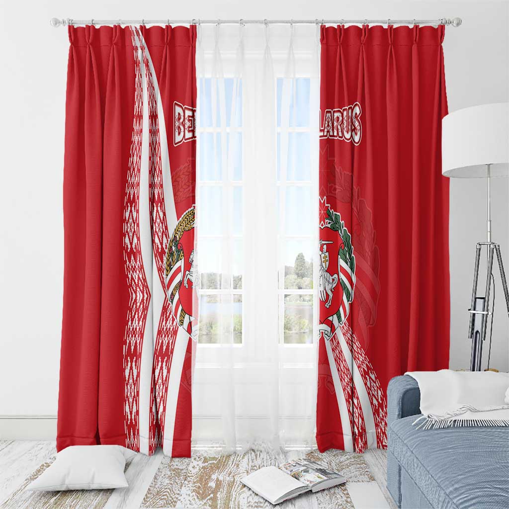 Belarus Window Curtain with National Emblem and Traditional Pattern Red