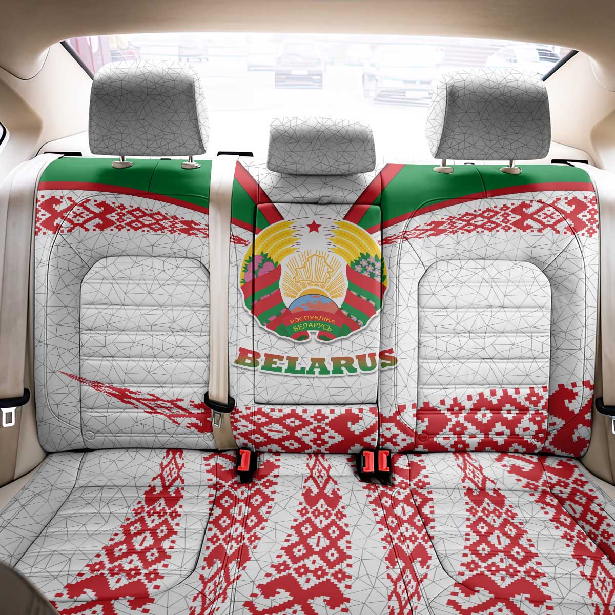 Belarus National Emblem Back Car Seat Cover with Folk Pattern White Green Red Sweatshirt