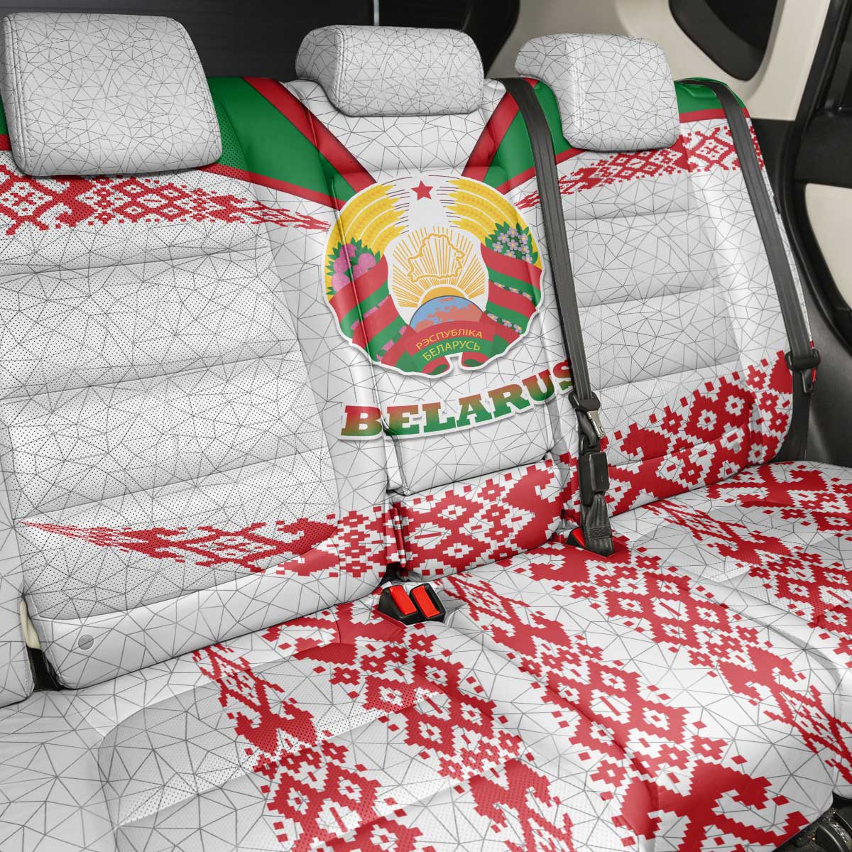 Belarus National Emblem Back Car Seat Cover with Folk Pattern White Green Red Sweatshirt