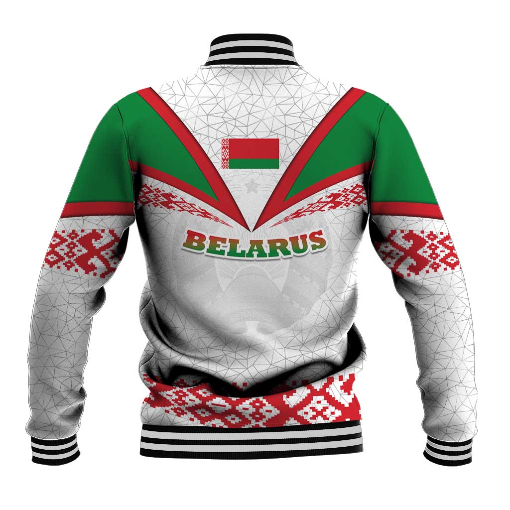 Belarus National Emblem Baseball Jacket with Folk Pattern White Green Red Sweatshirt