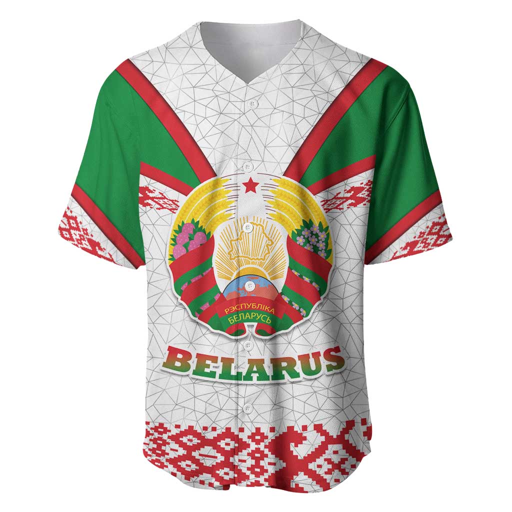 Belarus National Emblem Baseball Jersey with Folk Pattern White Green Red Sweatshirt