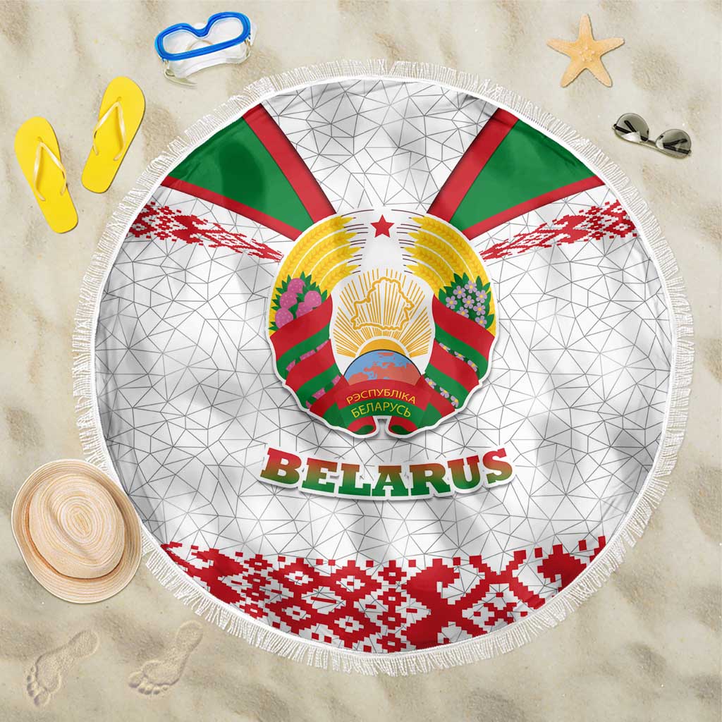 Belarus National Emblem Beach Blanket with Folk Pattern White Green Red Sweatshirt