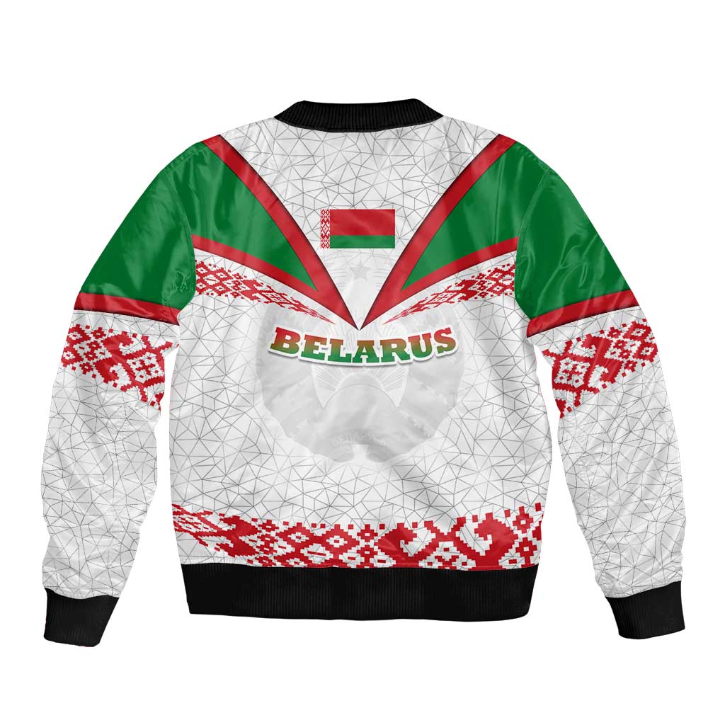 Belarus National Emblem Bomber Jacket with Folk Pattern White Green Red Sweatshirt