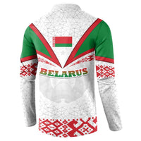 Belarus National Emblem Button Sweatshirt with Folk Pattern White Green Red Sweatshirt