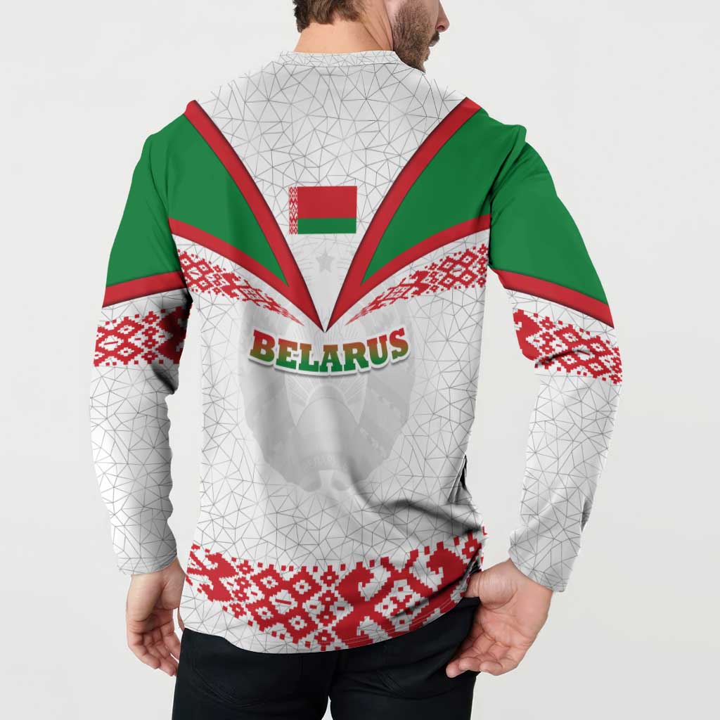 Belarus National Emblem Button Sweatshirt with Folk Pattern White Green Red Sweatshirt
