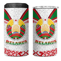 Belarus National Emblem 4 in 1 Can Cooler Tumbler with Folk Pattern White Green Red Sweatshirt
