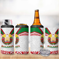 Belarus National Emblem 4 in 1 Can Cooler Tumbler with Folk Pattern White Green Red Sweatshirt