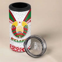 Belarus National Emblem 4 in 1 Can Cooler Tumbler with Folk Pattern White Green Red Sweatshirt