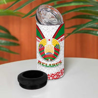 Belarus National Emblem 4 in 1 Can Cooler Tumbler with Folk Pattern White Green Red Sweatshirt