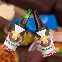 Belarus National Emblem 4 in 1 Can Cooler Tumbler with Folk Pattern White Green Red Sweatshirt