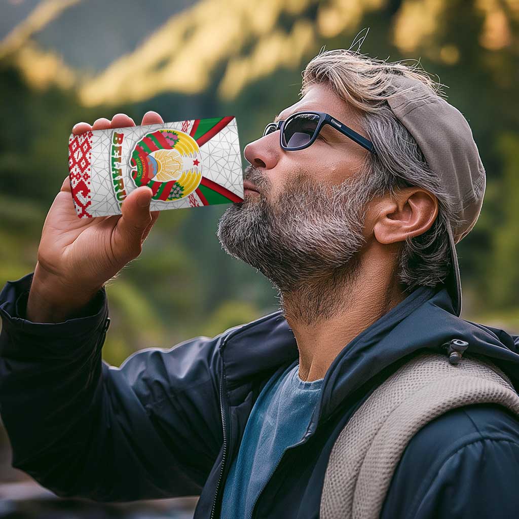 Belarus National Emblem 4 in 1 Can Cooler Tumbler with Folk Pattern White Green Red Sweatshirt